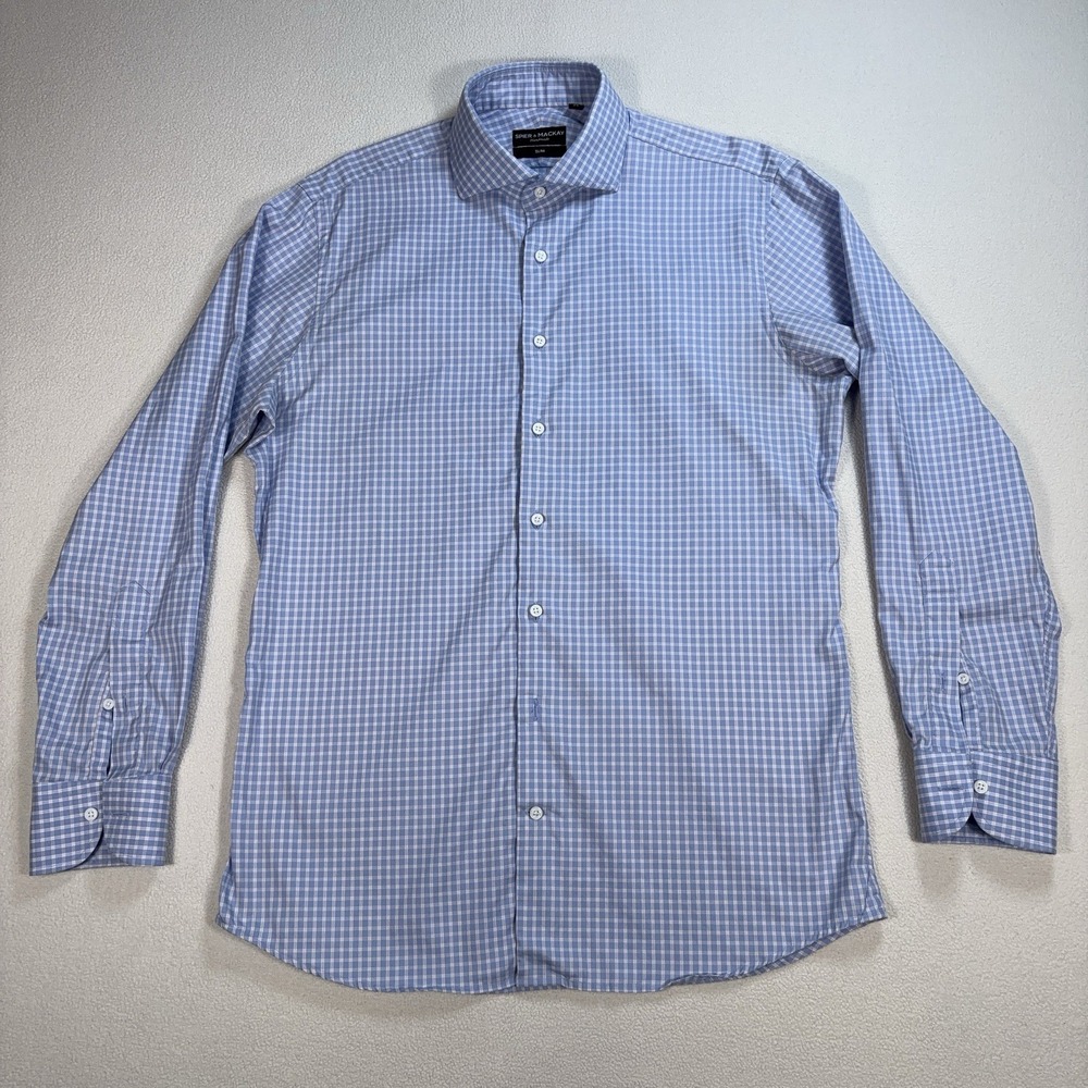 Spier & Mackay Handmade Shirt Men's 34-16 Blue Plaid Check Slim Fit Cotton *READ